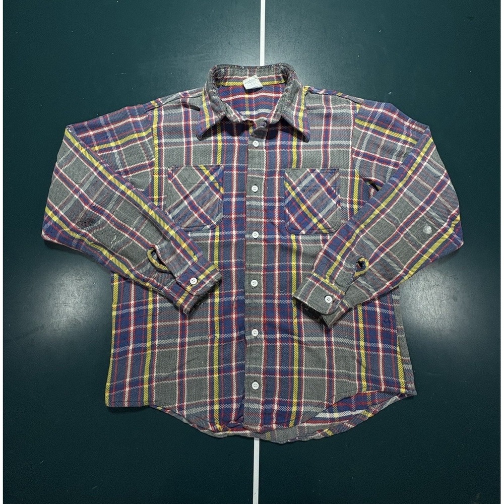 Vintage 1970s Big Mac JCPenney Flannel Plaid Button Up Shirt Mens Large Tall USA